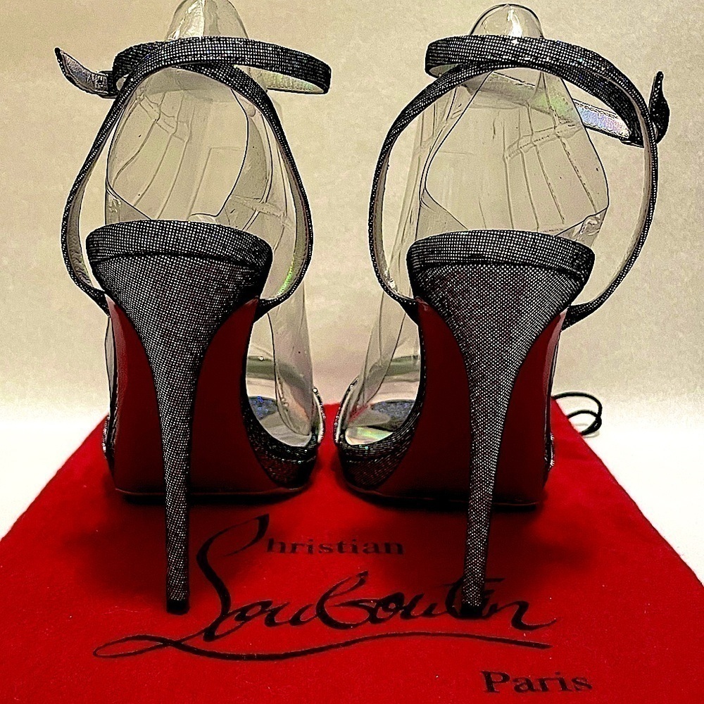 Christian Louboutin LoubiQueen silver iridescent Glitter disco ball, 100mm EU38 - Picture 6 of 11